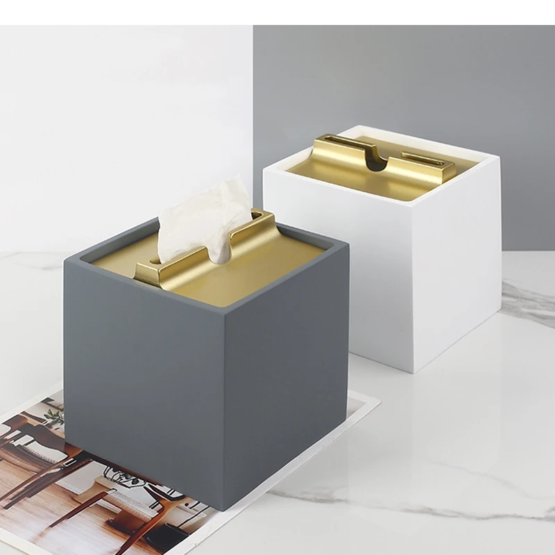 

Simple Resin Tissue Box Square Solid Color Napkin Toilet Paper Storage Modern Home Desktop Towel Holder Shelves