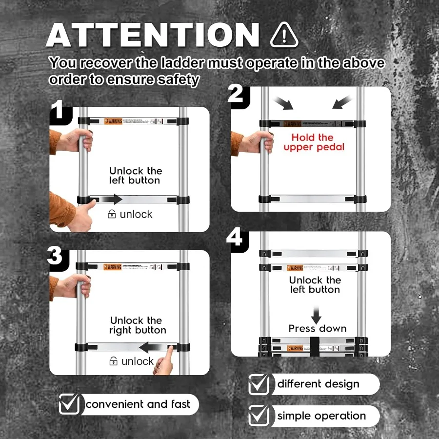 15.5 Ft Telescoping Aluminum Ladder with NonSlip Feet for Indoor and Outdoor Use 330lbs Max Capacity Collapsible Design with Ho