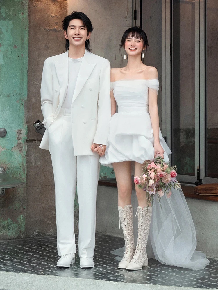 

Простое белое атласное свадебное платье на одно плечо для фотосессий в путешествиях, помолвок, маленьких размеров, формальное, элегантное, для невесты