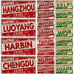Artisian INDIA CHINA INDONESIAN License Plate Landmark State Metal Sign City Decorative Plaque Wall Decor Garage Bar Pub Club