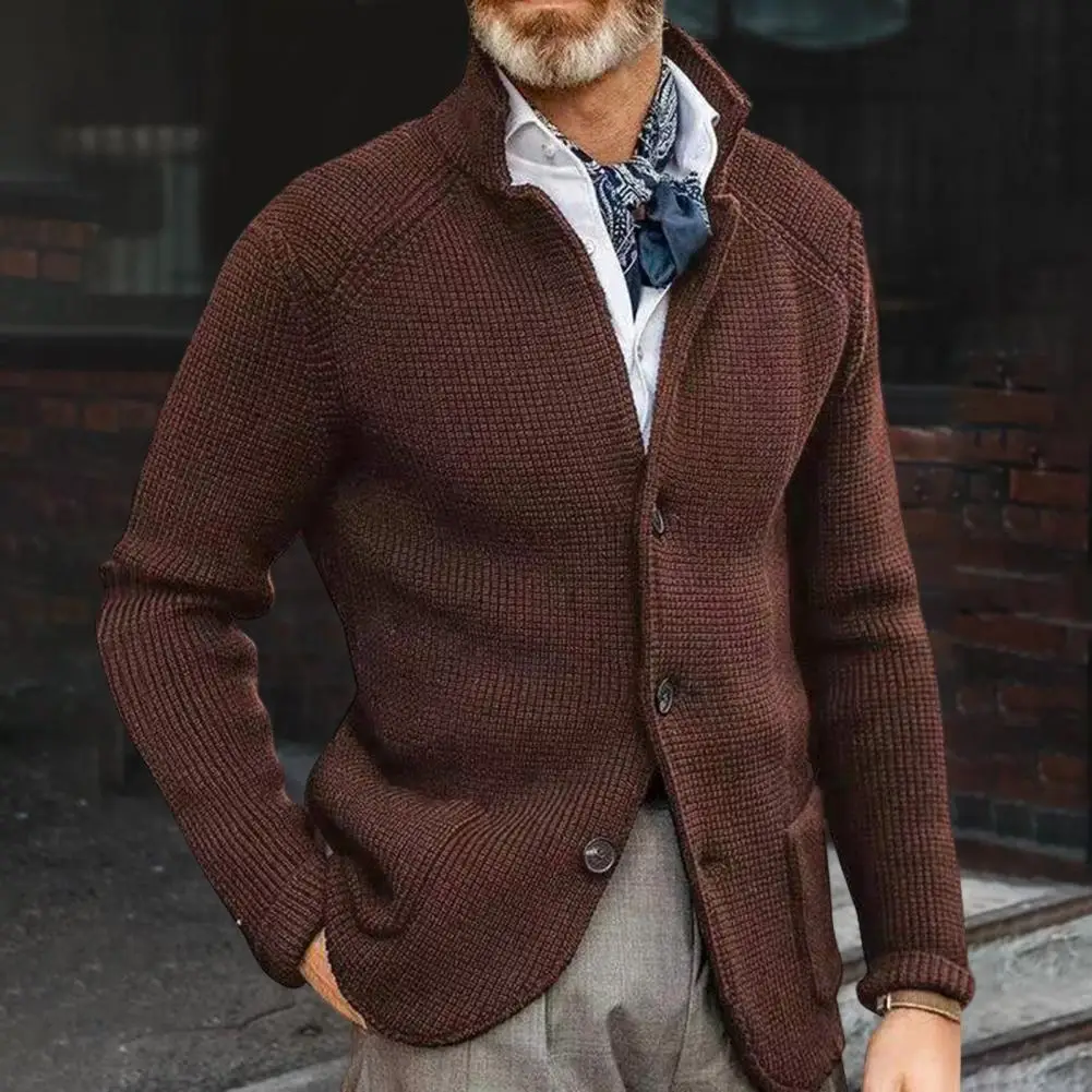 

Men's Sweater Cardigan Knitted Single Breasted Button Stand Collar Cardigan Men Winter Jackets Coat Suéteres Ropa Hombre 가디건 니트