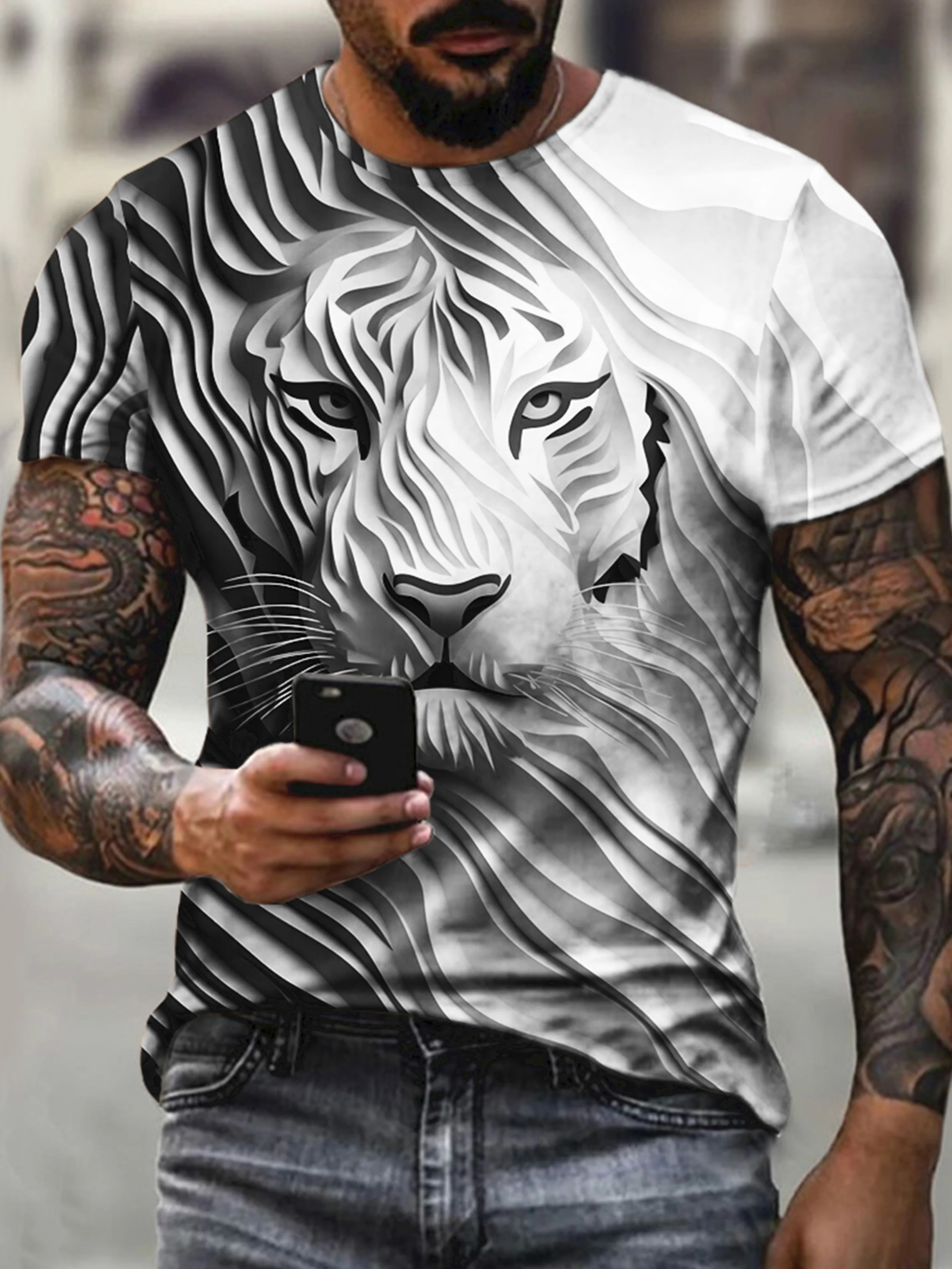 

Plus Size Men's 3D Lion Print T-shirt For Summer,Short Sleeve Tees For Males