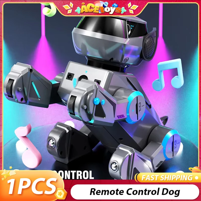 Tecnologia carina per cani telecomandata con luce 1 clic di controllo Tecnologia wireless intelligente Giocattolo animale meccanico acrobatico