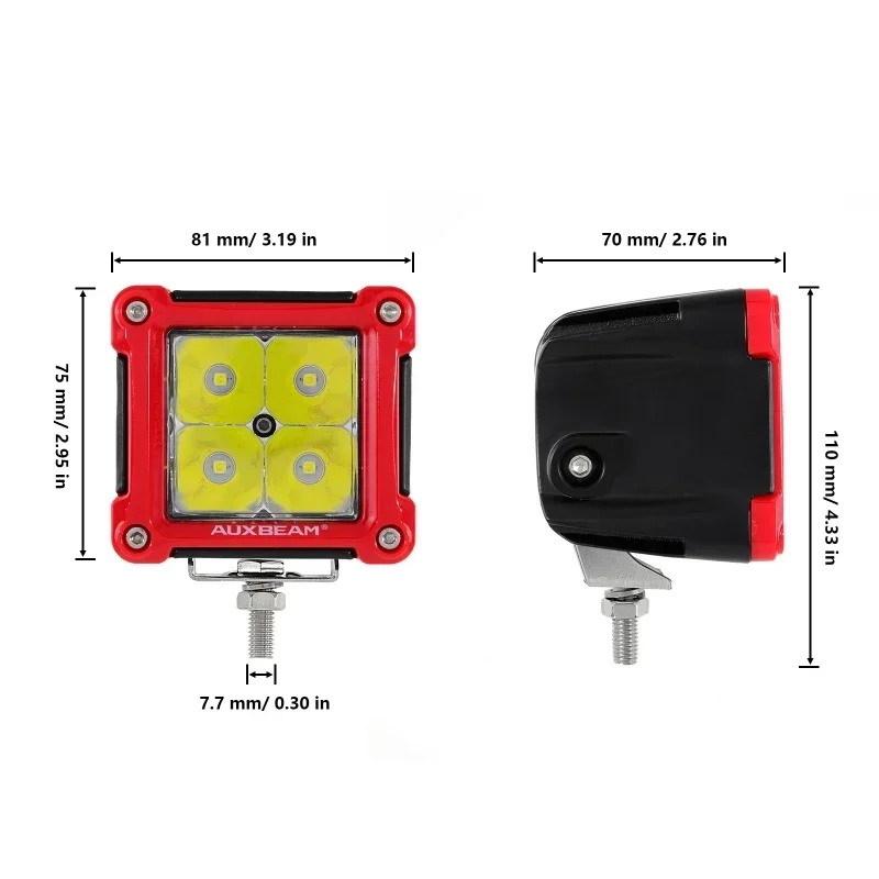 AUXBEAM 3 Inch Square LED Work Light IP67 Waterproof Spot Light with Harness for Truck Pickup Offroad