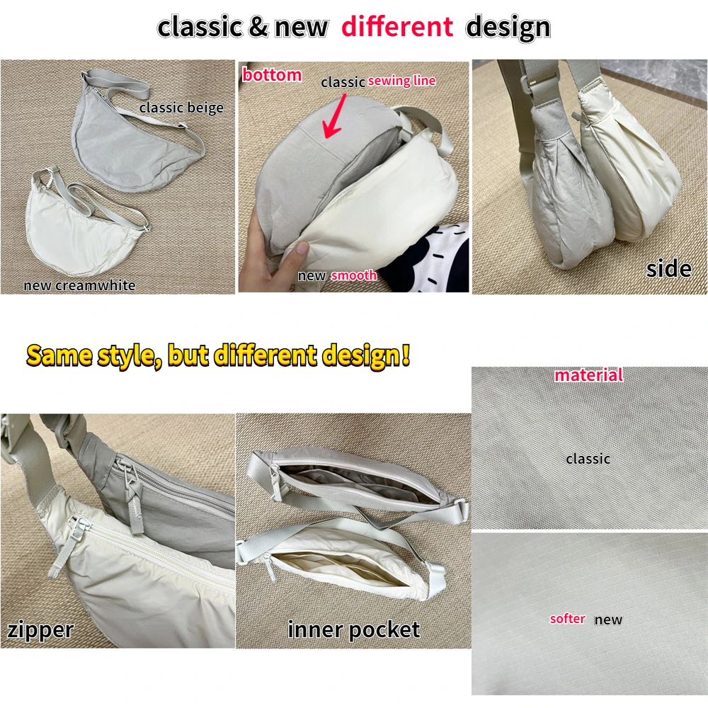 Solid Color Women's Portable Shoulder Bag Simple Female Nylon Cloth Padded Crossbody Bags Travel Purse Handbags Messenger Bag