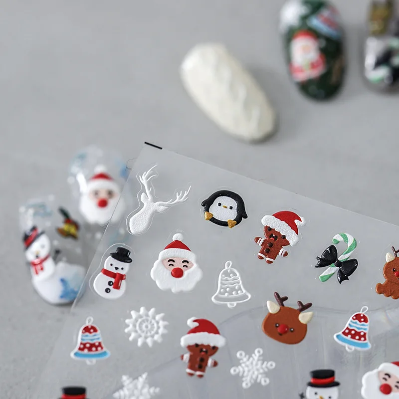 

Christmas Joy Snowman Nail Art Stickers 3D Embossed Self Adhesive High Quality Glossy Vinyl for Women Holiday Nail Decor