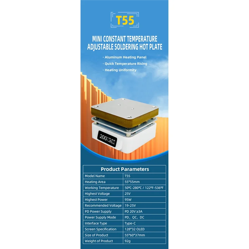 

A40Z-T55 паяльная станция предварительного нагрева, регулируемая электронная плита с постоянной температурой для печатной платы, SMD нагрев, светодиодная лампа, распайка