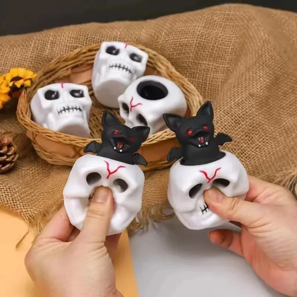 Halloween Skull Squeeze Stress Ball, Ugly Cute Squishy Skeleton Head Toy for Kids Halloween Party Trick Relief Novelty Toys