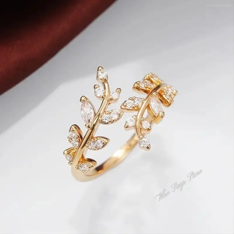 Fashion Olive Leaf Opening Rings for Women Inlaid Shiny CZ Simple Stylish Finger Accessories Party Girl Gift New Jewelry Кольца