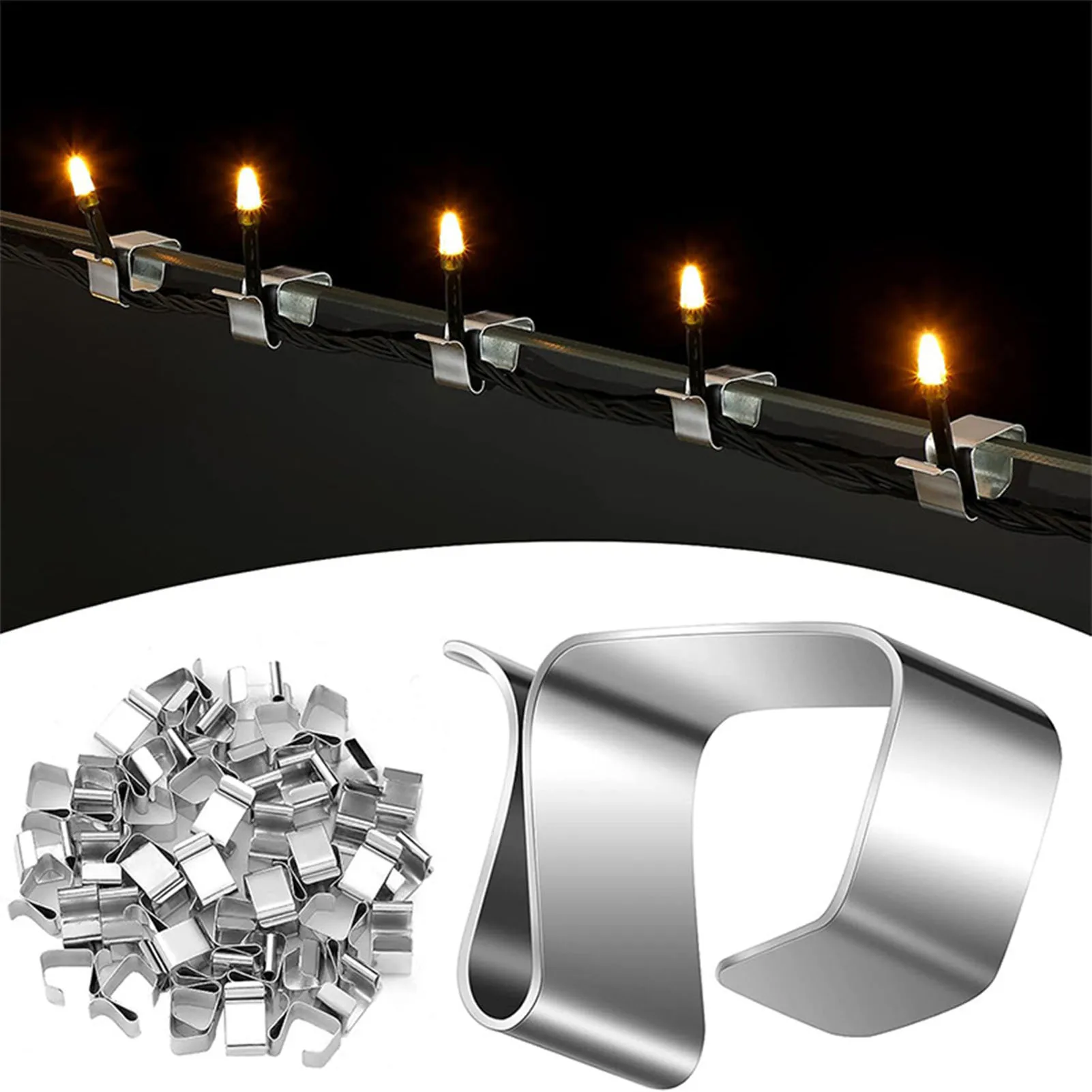 50pcs Outdoor Light Hanging Clips Easy Installation LED String Lights Hook for Gutter Eaves Accessories