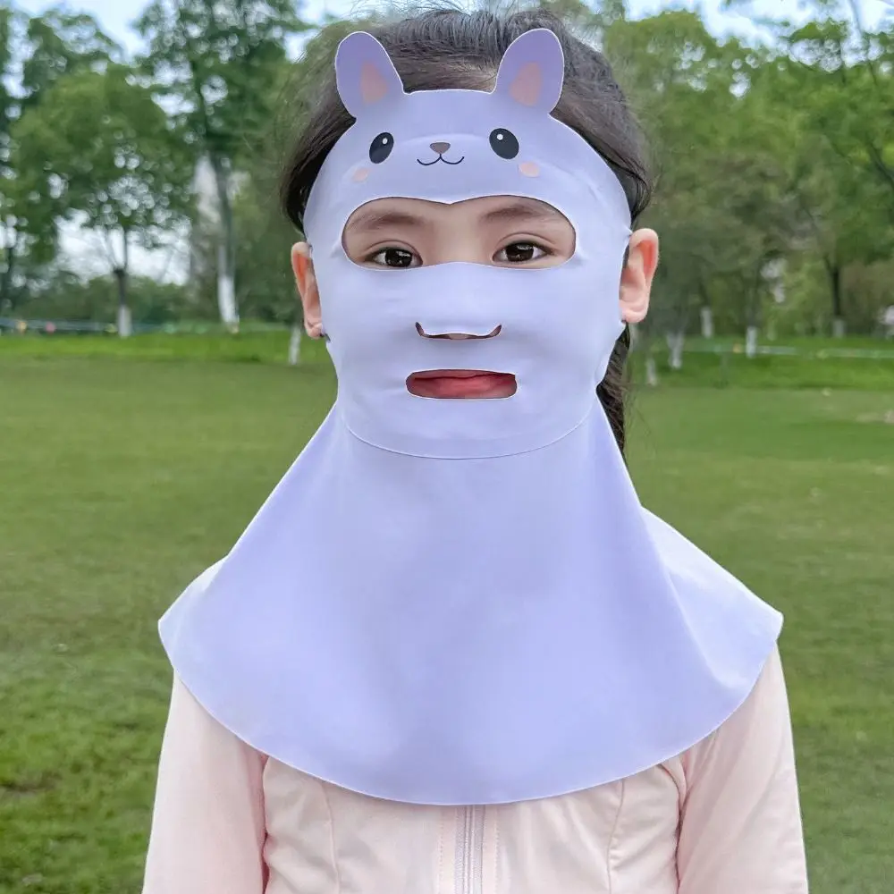 Rabbit Design Kids Sun Protection Mask Breathable Lightweight Thin Neck Sunscreen Mask High Elastic Solid Color