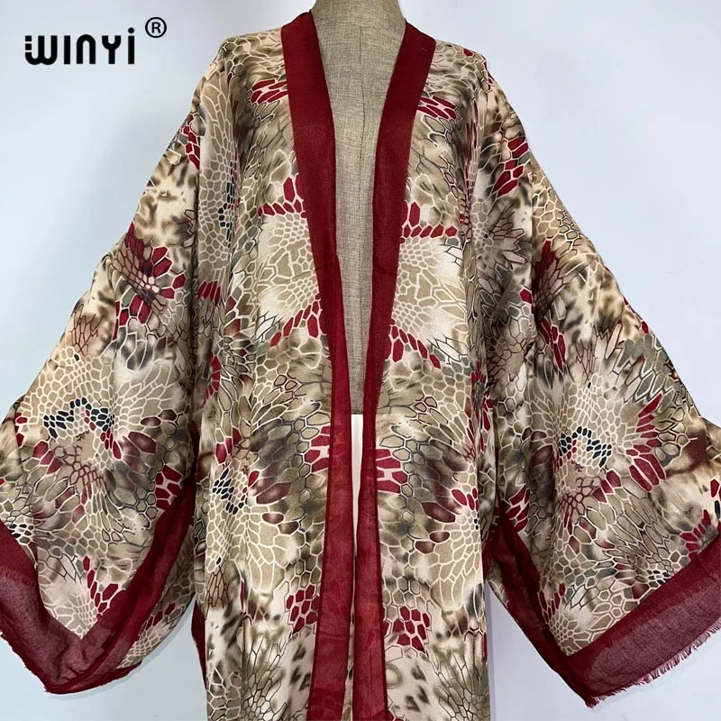 WINYI kimono summer boho print beach outfits for women cover-up long coat elegant Africa coat beach outfits for women maxi dress