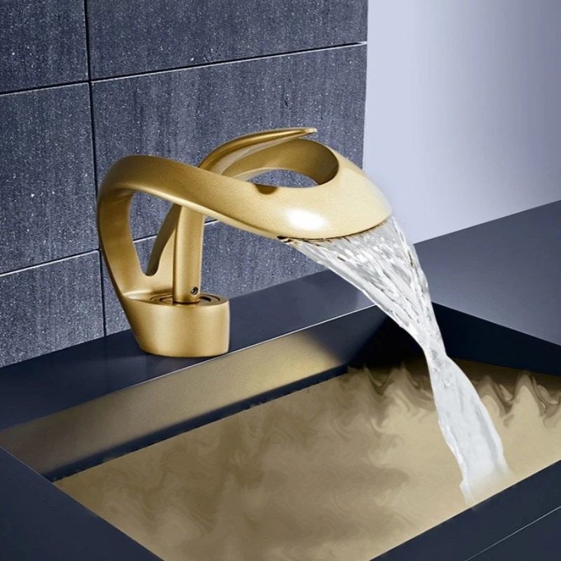 Bathroom Copper Waterfall Faucet Cold Hot Water Creativity Household Personality Washbasin Faucets Durable Bathroom Fixture