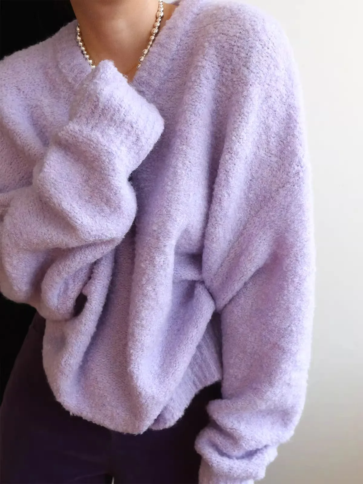 European Goods High-end Wool Blend Sweater Women Fall Winter Loose Soft V-neck Bottom Sweater High-grade Knit Sweater C-310
