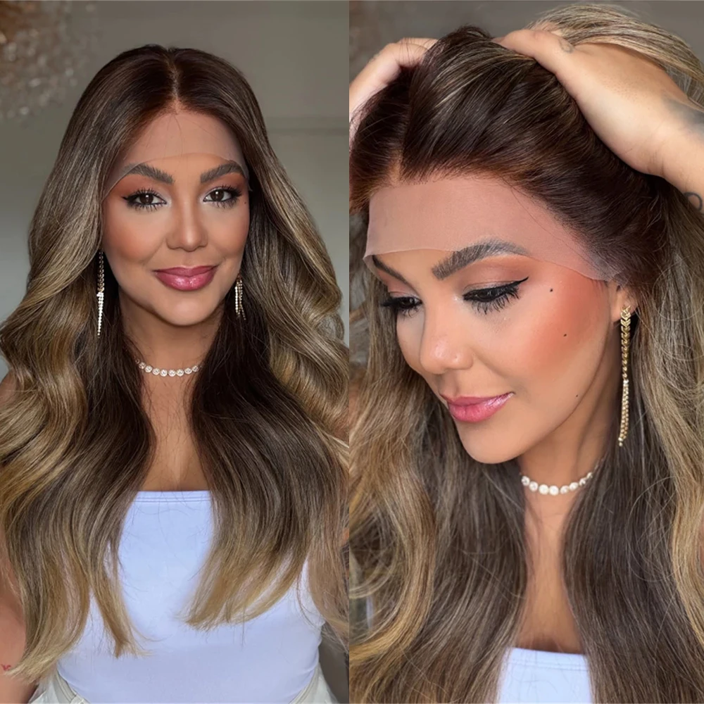 

Синтетические парики с HD-кружевом для женщин и девушек, темно-русые, с эффектом натуральной линии роста волос, волнистые, термостойкие, для повседневного использования