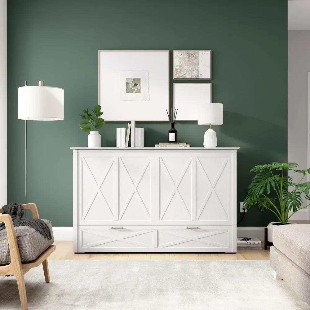 Murphy Cabinet Letto matrimoniale da 65 pollici con cassetto estraibile per camera da letto, stanza degli ospiti, collezione Key West, moderno, bianco