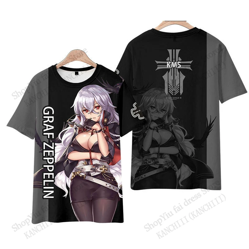 Аниме Azur Lane Косплей Футболка с 3D принтом Мужчины Женщины Модная футболка с коротким рукавом Детские топы Футболки Сексуальная футболка для девочек Kawaii Oversized