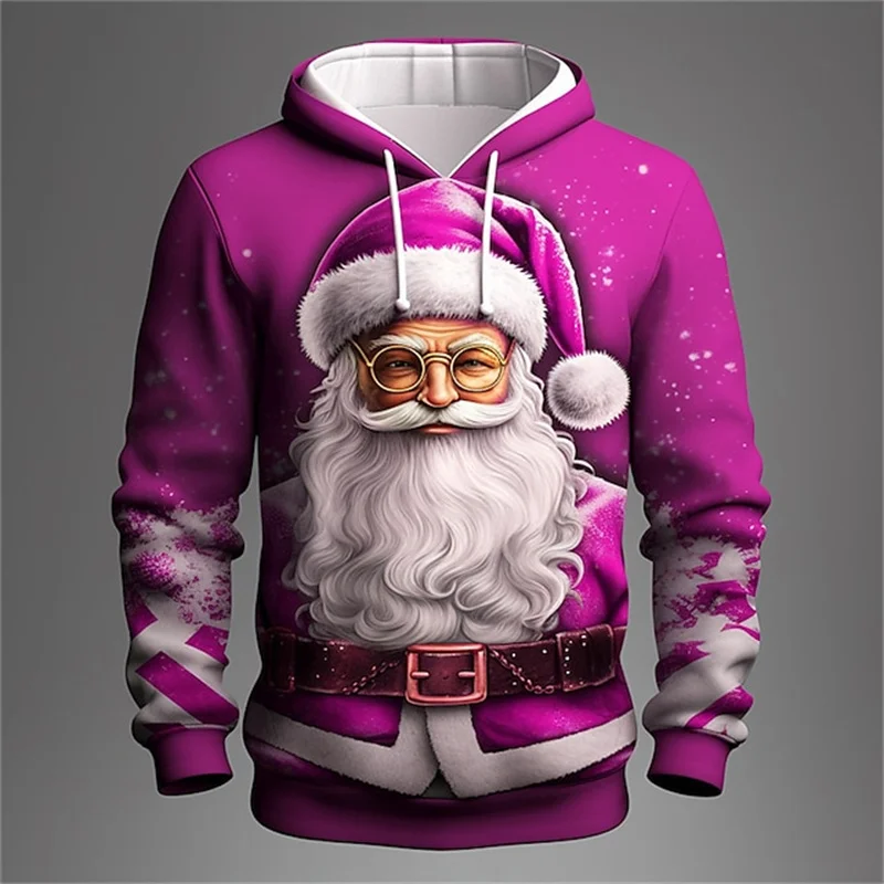 Santa Claus 3D Print Men\'s Hoodies For Men Autumn New Sweatshirts Fashion New Year Oversized Pullover Casual X\'mas Clothing