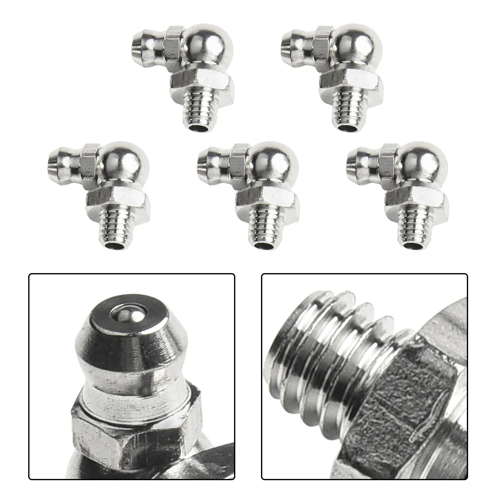 5pcs M6 Stainless Steel Thread Straight 90 Degree Angle Grease Nipple Fittings Kit Grease Nipple Hydraulic