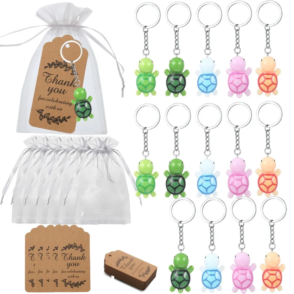 10Sets,Turtle Keychain Bulk Party Favors with Thank You Tag Gift Pouches Party Favors for Adults Guests Return Gift