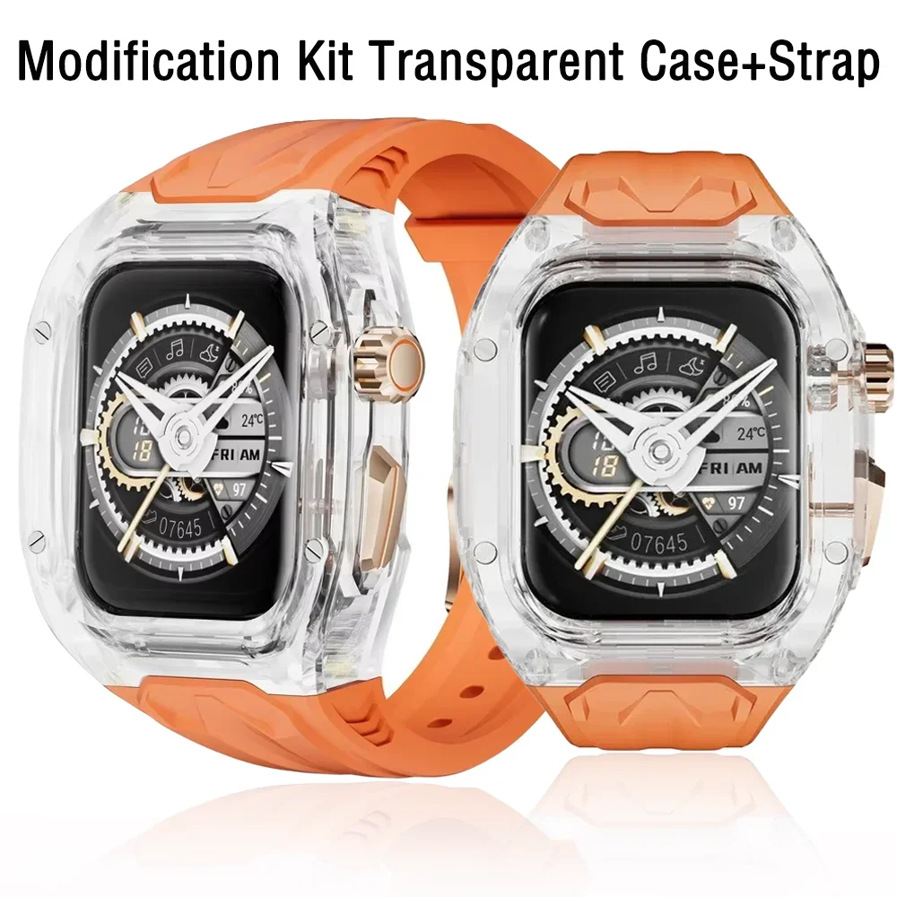 

Комплект модификации Прозрачный защитный чехол + ремешок из ТПУ для Apple Watch Ultra 2 49 мм 10 46 мм iWatch 9 8 7 6 5 SE 45/41 мм 40/44 мм