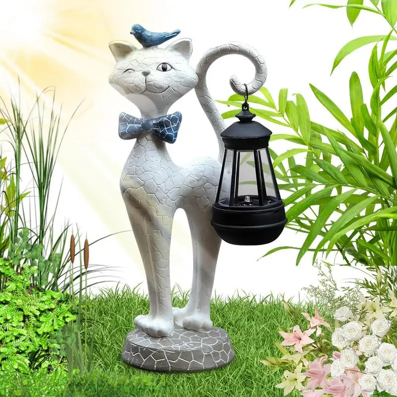

Cat Solar Lights Outdoor Kitten Figurine Waterproof Resin Lantern Ornaments For Yard Porch Patio Backyard Balcony Decoration