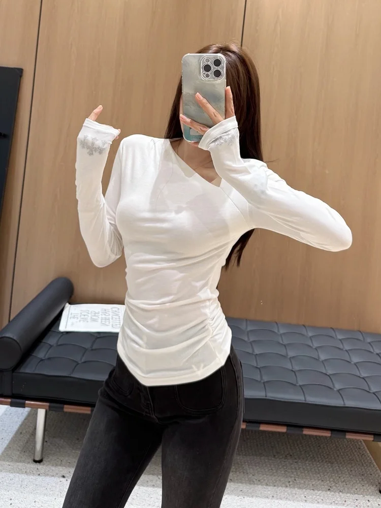 

Классическая простая высококачественная шерстяная шелковая футболка с асимметричным воротником Long Sve, мягкая и удобная, приятная для кожи дыхание...