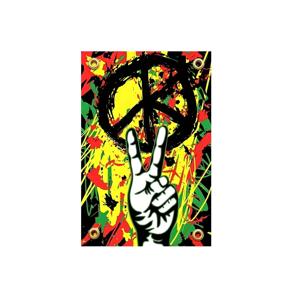 Peace Sign Hand Flag Reggae Style Banner 2x3ft 3x5ft Peace Theme Party Decoration for Home Room Wall Decor Indoor Outdoor