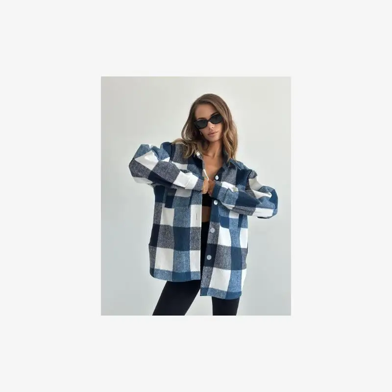 

Women's Faionable Loose Plaid Long Sve Jaet Sle Cleanfit Bright Surface Other Material 00% Winter Outerwear