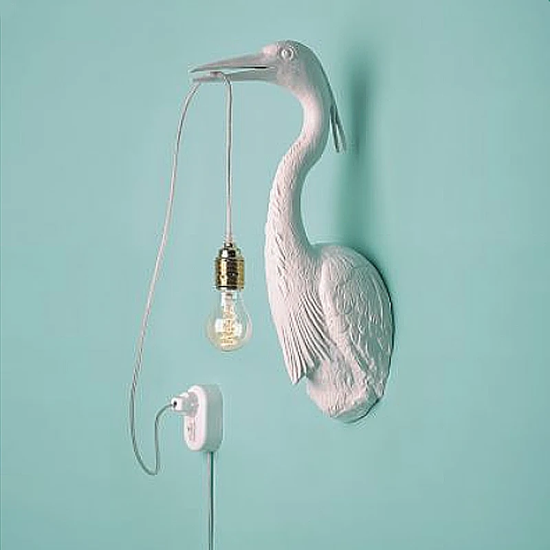 Imagem -03 - Resin Crane Wall Lamps Postmodern Designer Art Deco Corredor Hotel Sala de Jantar Luzes de Parede Pássaros Animal Sconce E27