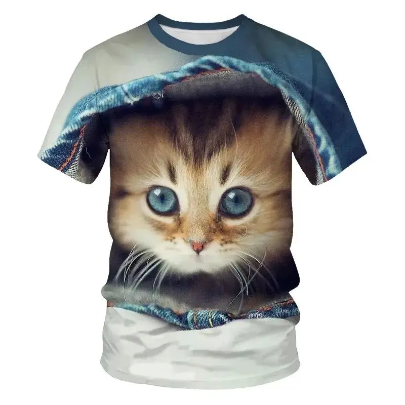 

Summer Fashion Cute Pet Cat Pattern 3d Printing Casual Men O Collar Short Sleeve T-Shirt Loose Street Harajuku Plus Size Top