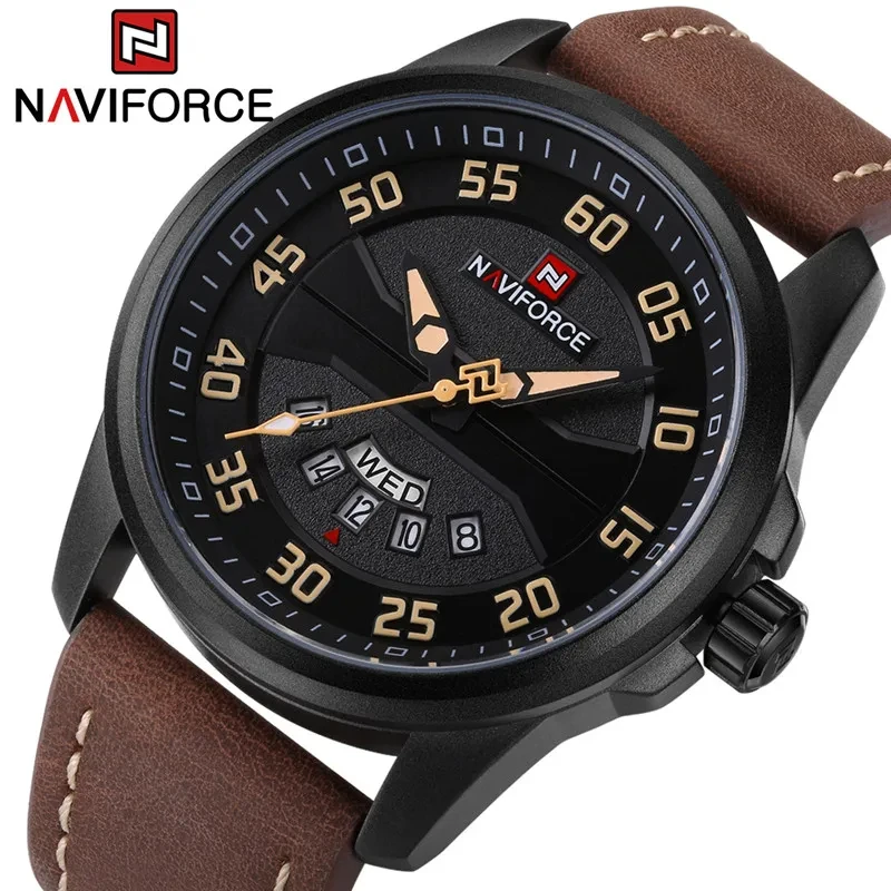 NAVIFORCE Top Brand Luxury Men Watch Date Week Sport Mens Watches Military Army Business Genuine Leather Quartz Male Clock 9124