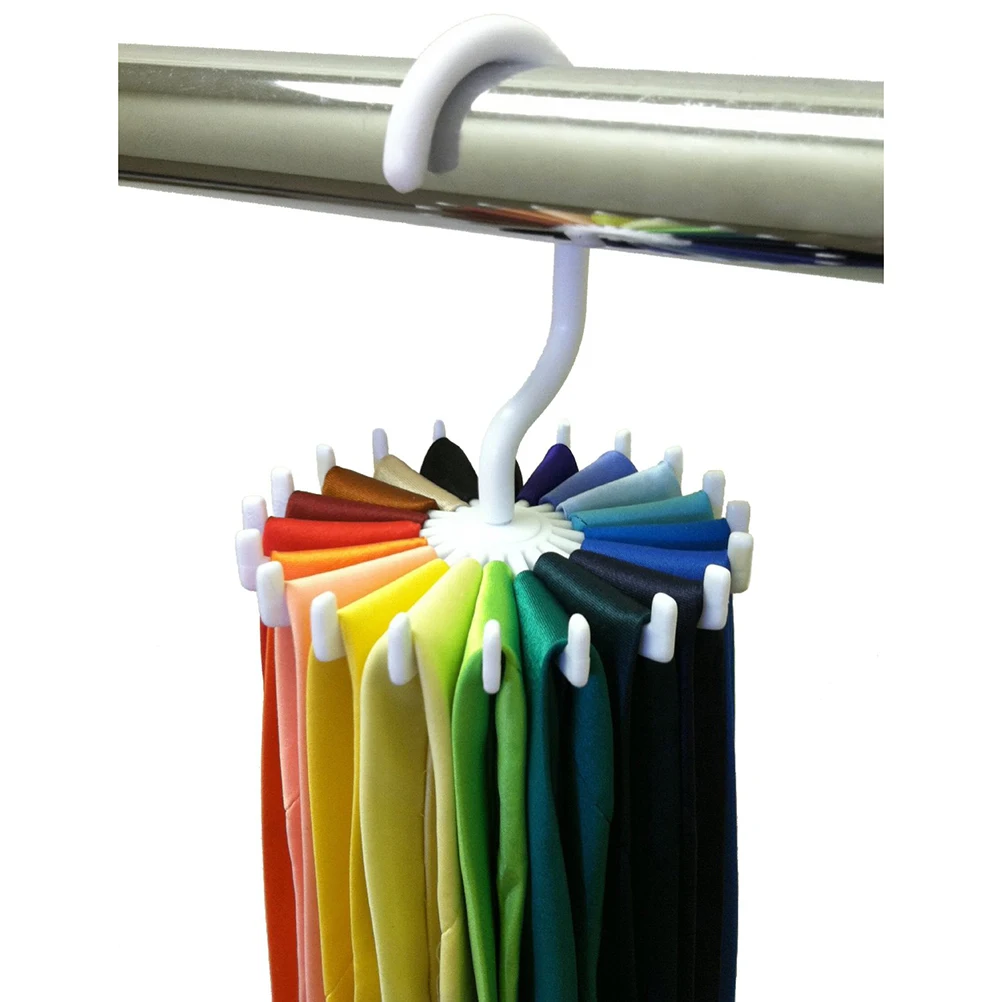 

White Tie Rack 11x12cm Non-slip Rotating Hanger Holds 20 Ties Scarves Closet Organizer Storage Solution Wardrobe
