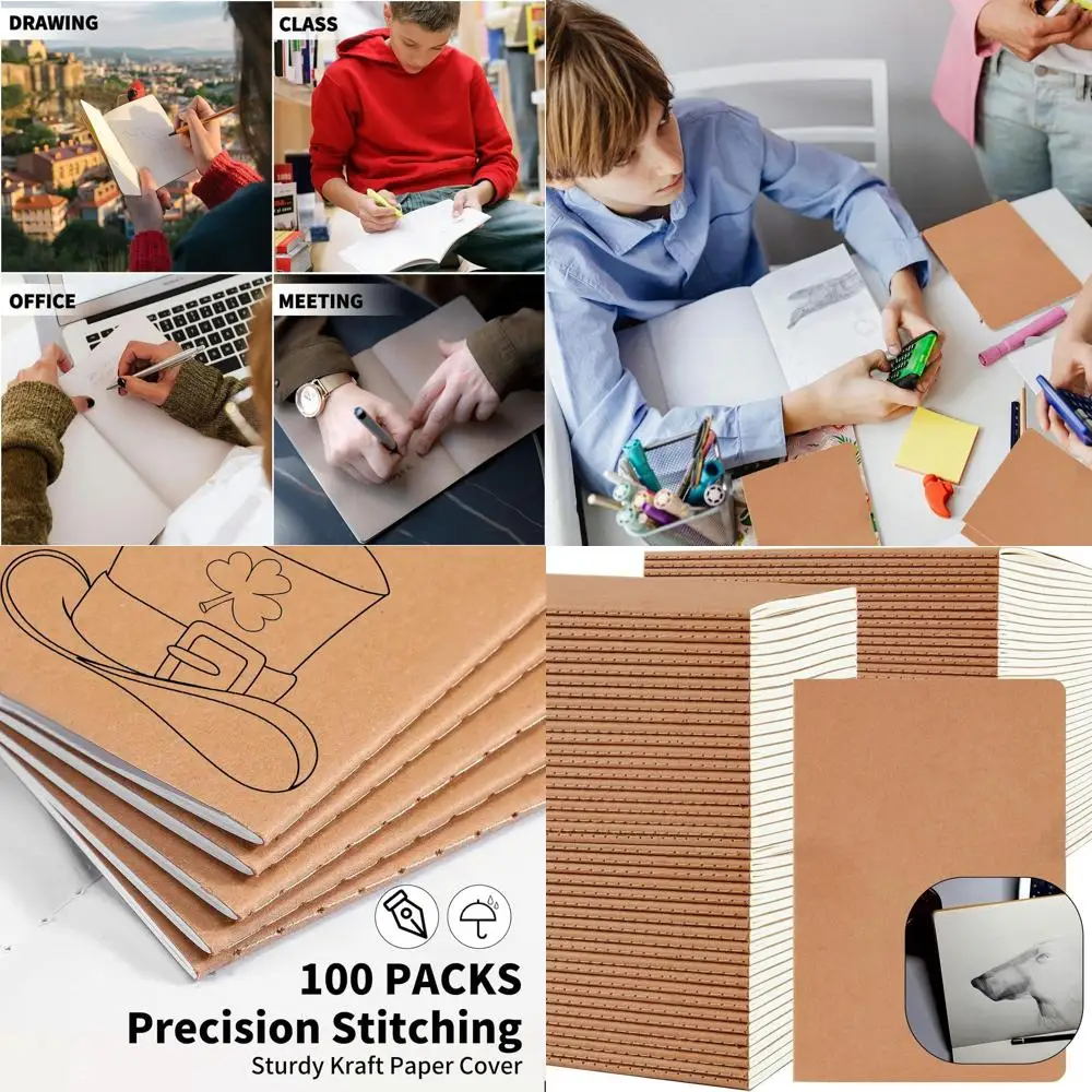 

Набор из 100 тетрадей формата А5 в линейку, 8,3x5,5 дюймов, для путешествий и учебы, 30 листов (60 страниц) для письма и школьных/офисных нужд