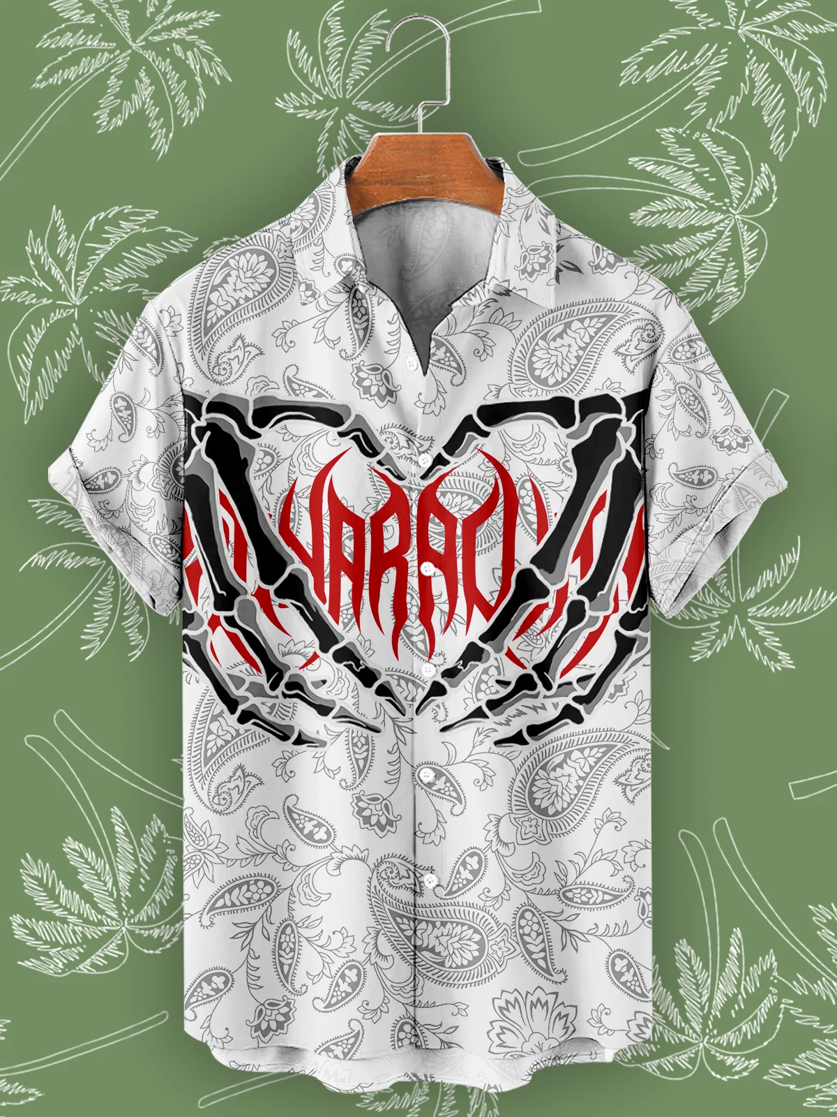 Skull Hand Print Hawaiian Beach Shirt Summer Cool 2024 Street Style Short Sleeve Oversized Shirt Men's Casual Ropa Hombre