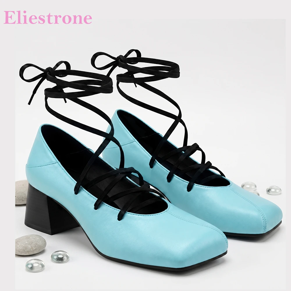 

2026 Autumn Fashion Women Pumps Square Toe 5cm High Chunky Heels Lady Daily Shoes Large Plus Size 13 43 48 52 Non-slip