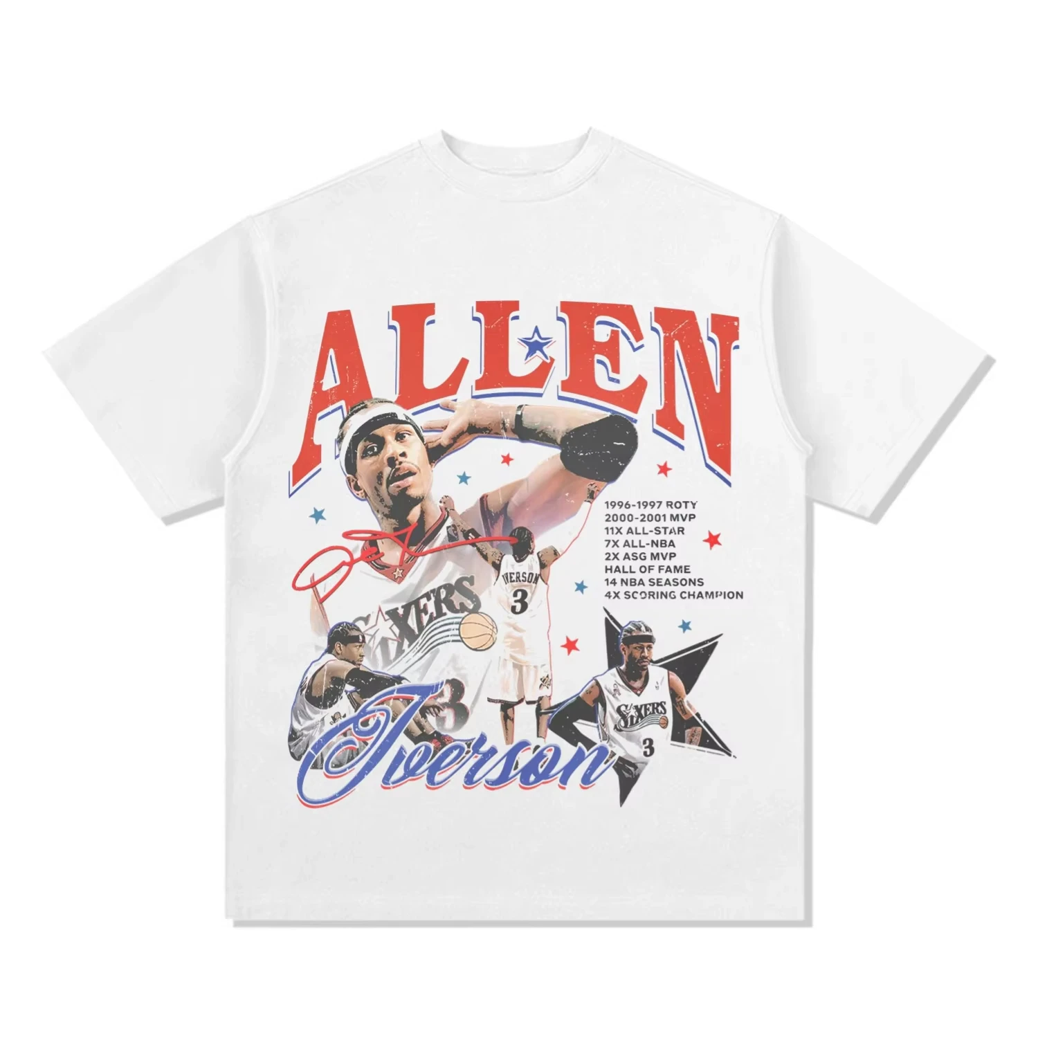 

Хлопковая футболка с короткими рукавами и принтом Allen Iverson для американских баскетбольных болельщиков, летняя повседневная винтажная верхняя одежда с короткими рукавами