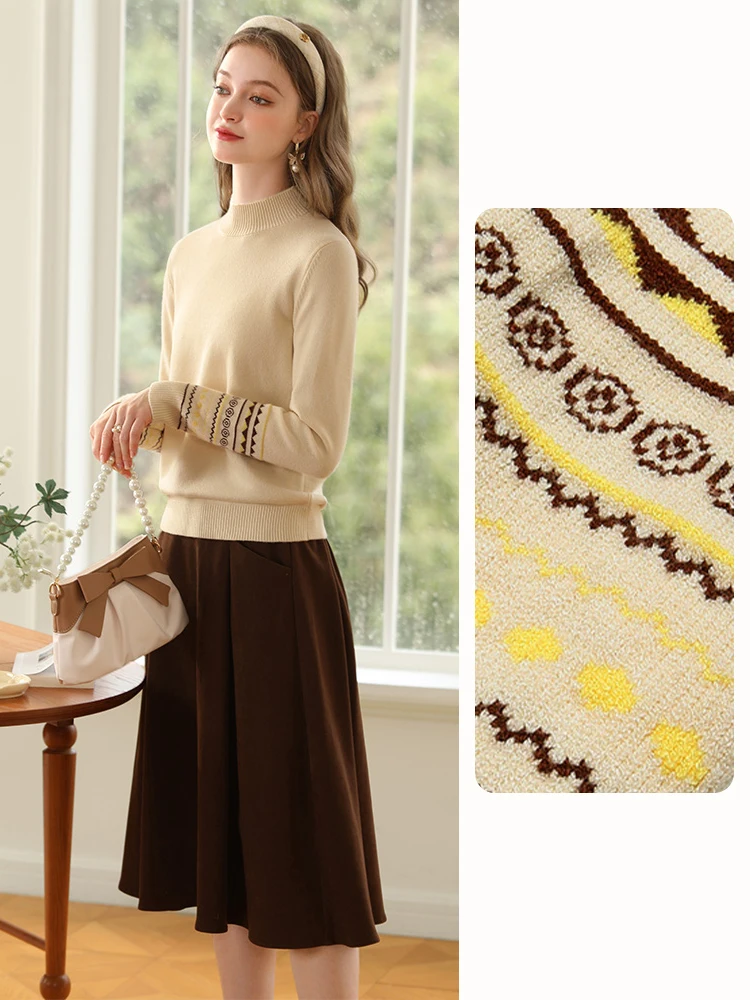 I BELIEVE YOU Fair Isle Knitting Sweater Mock Neck Jacquard Lazy Wind Winter Loose Warm Basic Soft Knitwears Jumper 2234125168