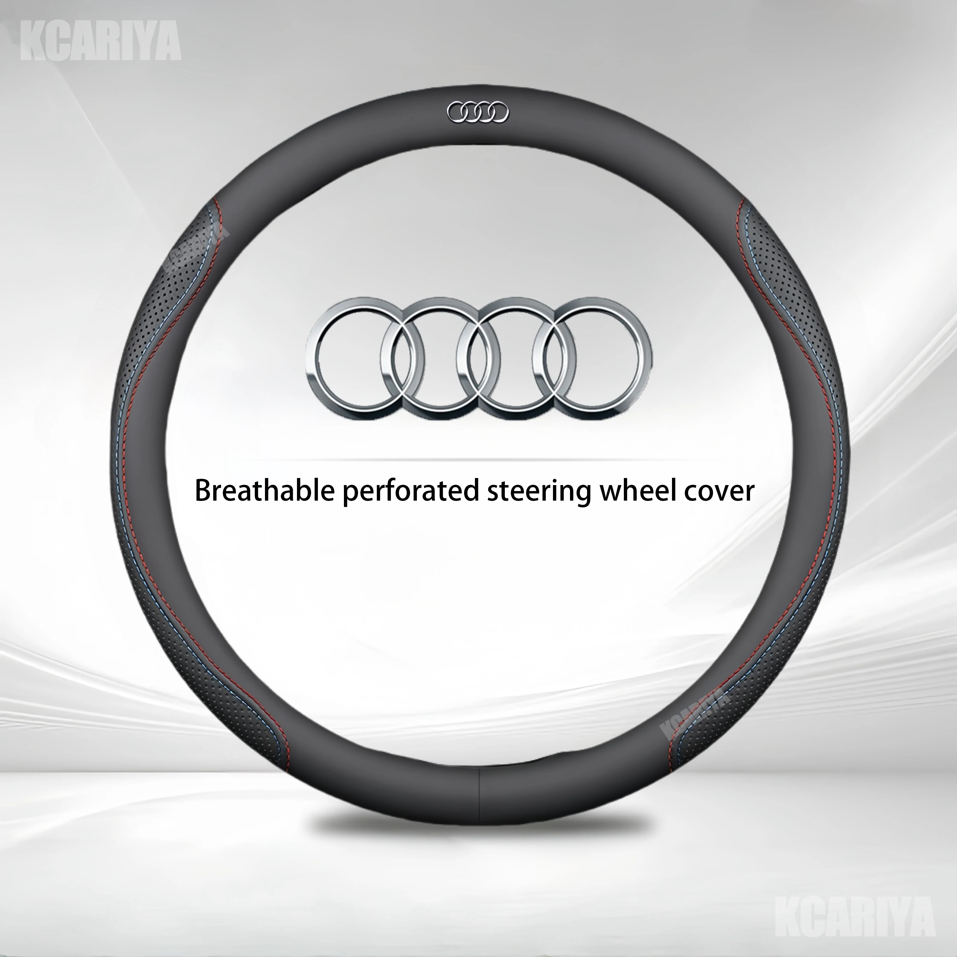 

37-38cm Automotive leather perforated steering wheel cover Audi A3 A4 A5 A6 A7 A8 Q1 Q2 Q3 Q5 Q7 Q8 S3 S4 S5 S6 RS3 RS4 RS5 TT