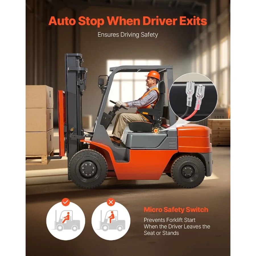 

Universal Forklift Seat for Tractor with Adjustable Back Armrest Headrest Safety Belt Micro Switch Ergonomic Design for Skid Lo