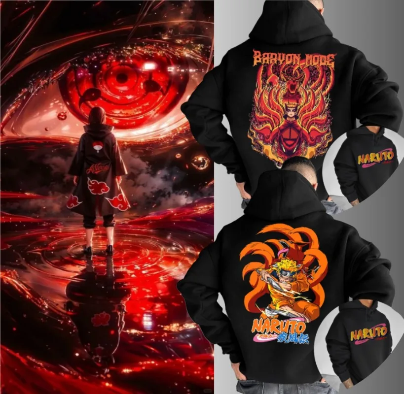 

Authentic Bandai Naruto Anime 2025 Autumn and Winter Hot Selling Cotton Classic Character Front and Back Printed Pocket Hoodie