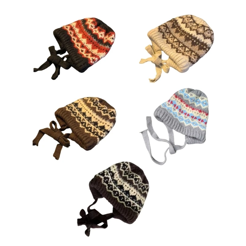 Striped Brimless Hat Hand Crochet Skull Hat Outdoor Activity Cycling Walking Caps