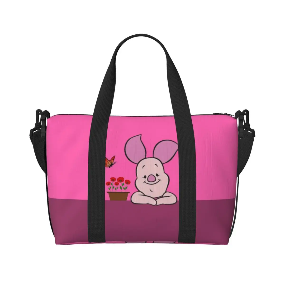 

Custom P-Piglets Anime Big Movie Tote Bag Women Large Capacity Gym Beach Shoulder Travel Bag