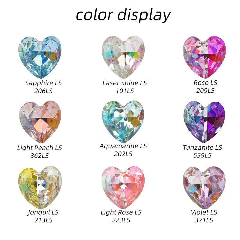 8mm Heart Rhinestone Crystals Laser Series Pointback Glass Strass Nail Art Accessories Jewelry Making Stones