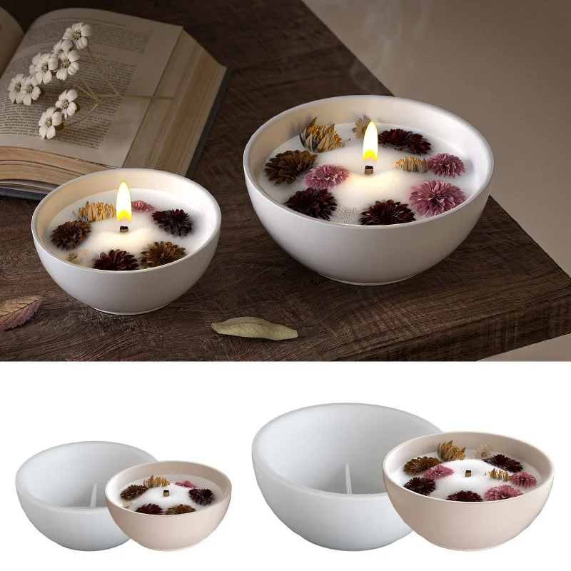 Round Candle Bowl Concrete Silicone Mold DIY Succulent Planting Flowerpot Cement Resin Molds Crafts Jewelry Storage Container