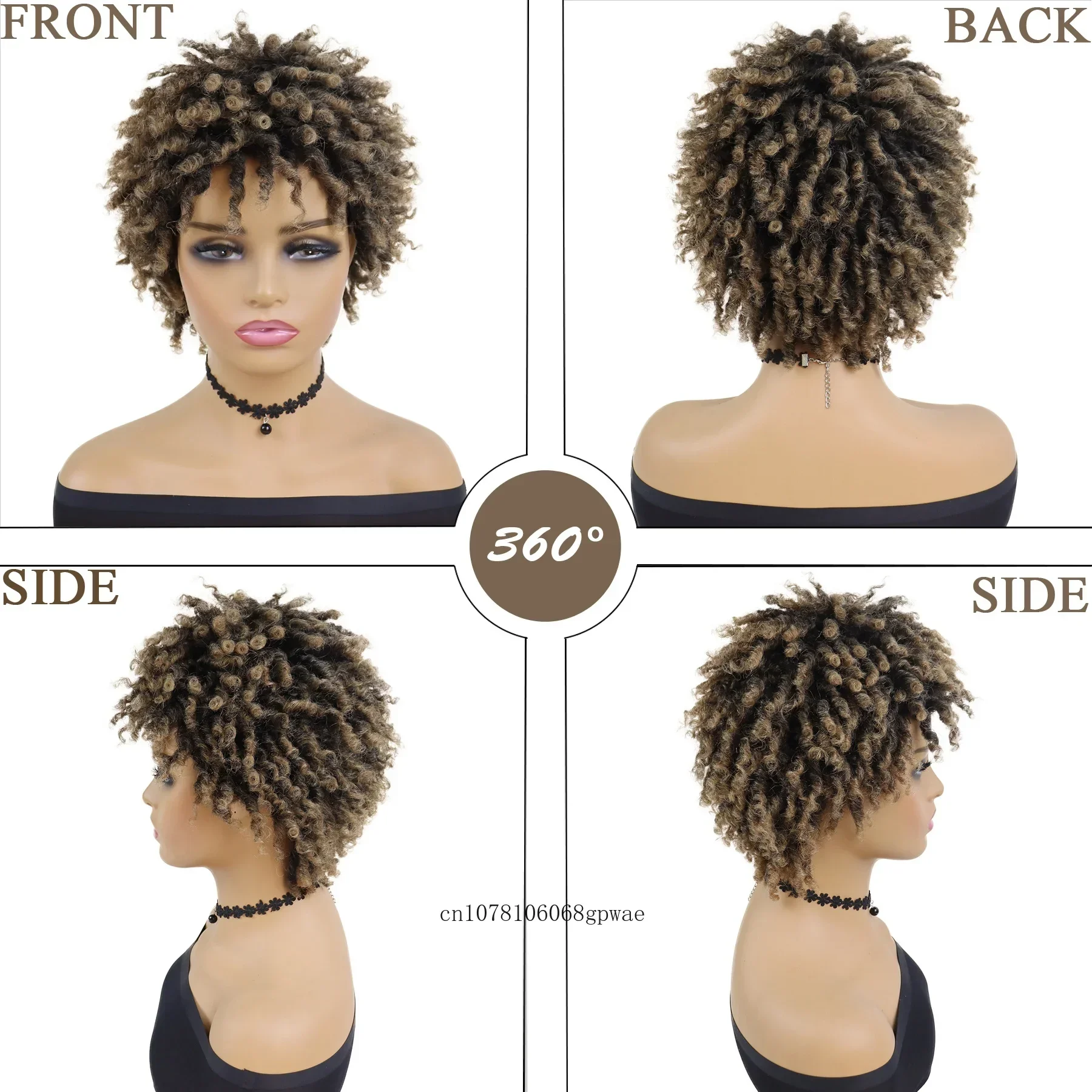 Perruque complète Dreadlock synthétique pour femmes noires, perruques blondes ombrées tressées courtes, faux cheveux Afro, perruque bouclée, 03 Costume Party