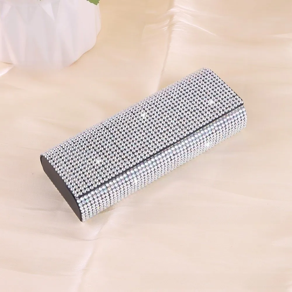 Bling Diamond Car Glasses Case Anti-pressure Rhinestone Sunglasses Case Hard Shell Eyeglass Storage Box Car Interior Decoration