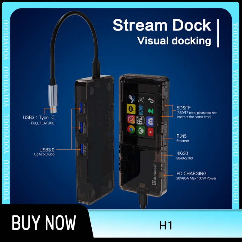 

Mirabox H1 Type-C Hub-концентратор Док-станция Многоадаптер Sd Tf Card Reader Интеллектуальный мульти-концентратор 4k 30 Гц Разветвитель док-станции