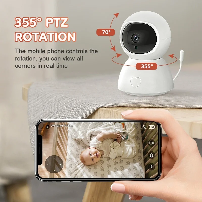 INQMEGA 1080P HD Tuya Baby Monitor Wifi Phone Camera Baby Camera Smart Life Alex Temperature Crying Alarm Lullaby Nanny Camera