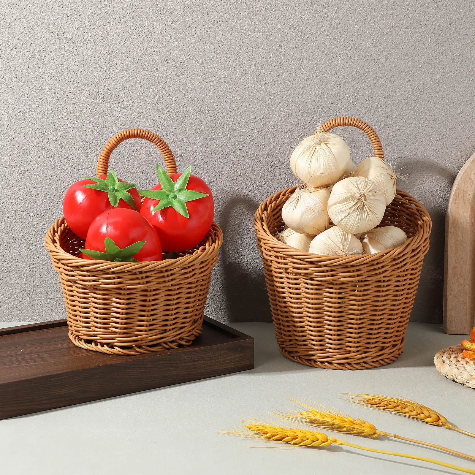 

2pcs Garlic Onion Ginger Storage Baskets Wall Hanging Woven Kitchen Fruit Flower Large Capacity Plastic Easy Clean